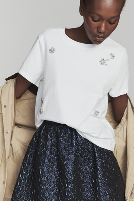 Sanctuary Crew-neck Embellished Cotton Tee In White