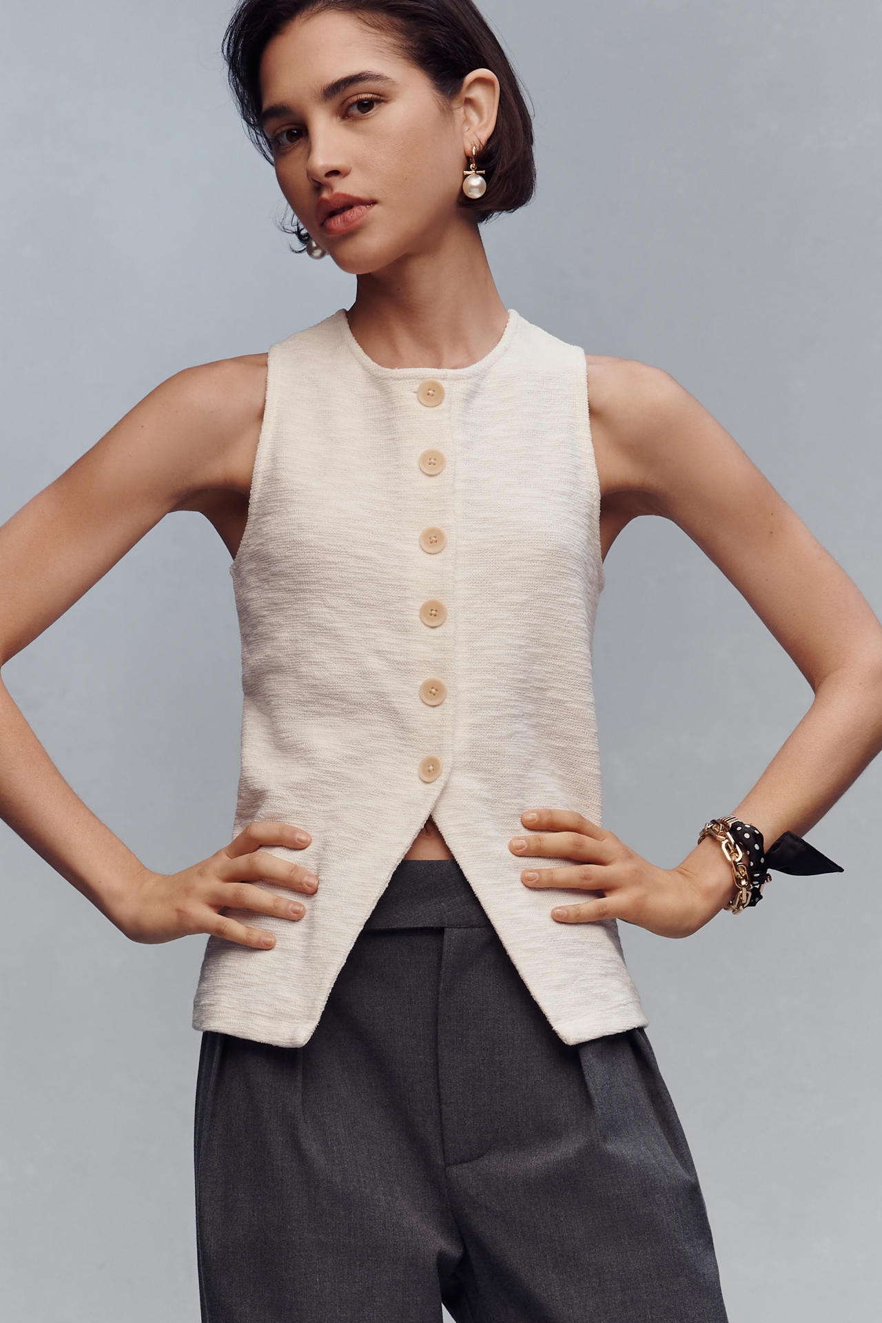 Sanctuary Nothing Extra Knit Button Front Vest