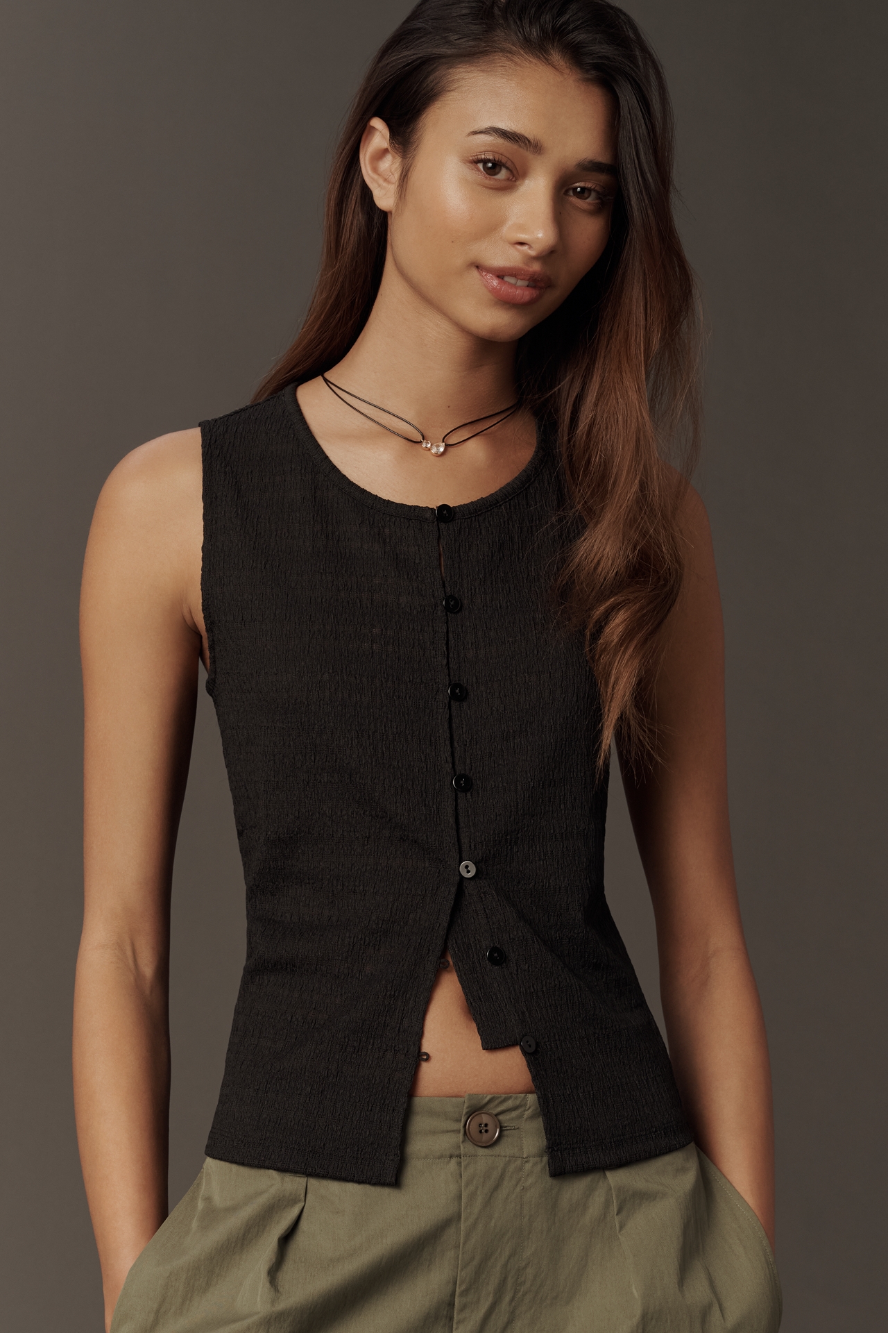 Sanctuary Textured Button Front Vest