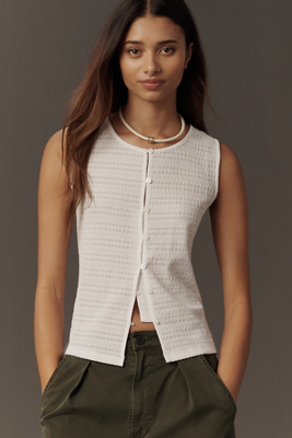 Textured Button Front Vest Top