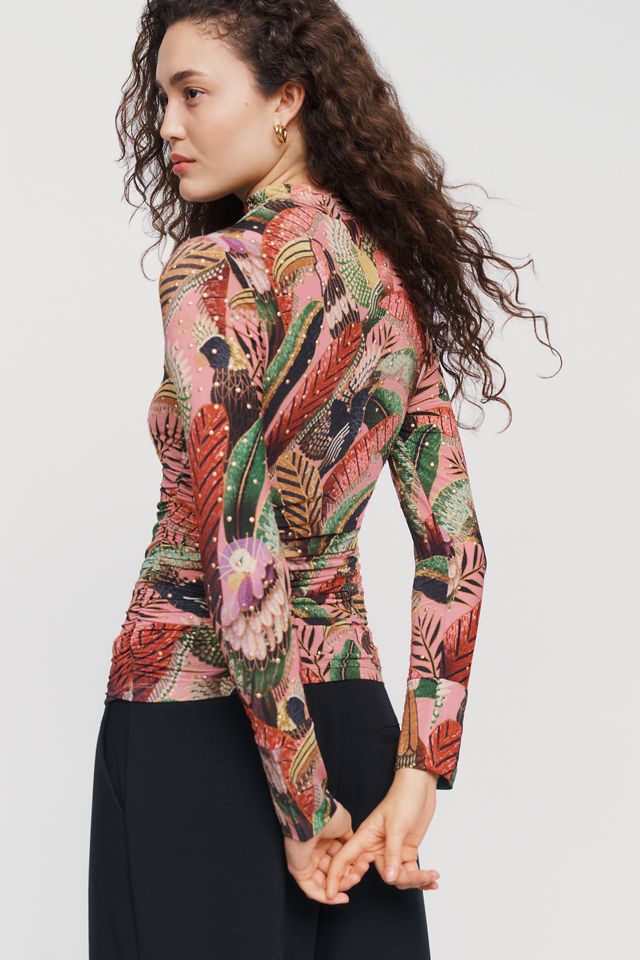 Farm Rio Artisanal Birds Mock Neck Top #1