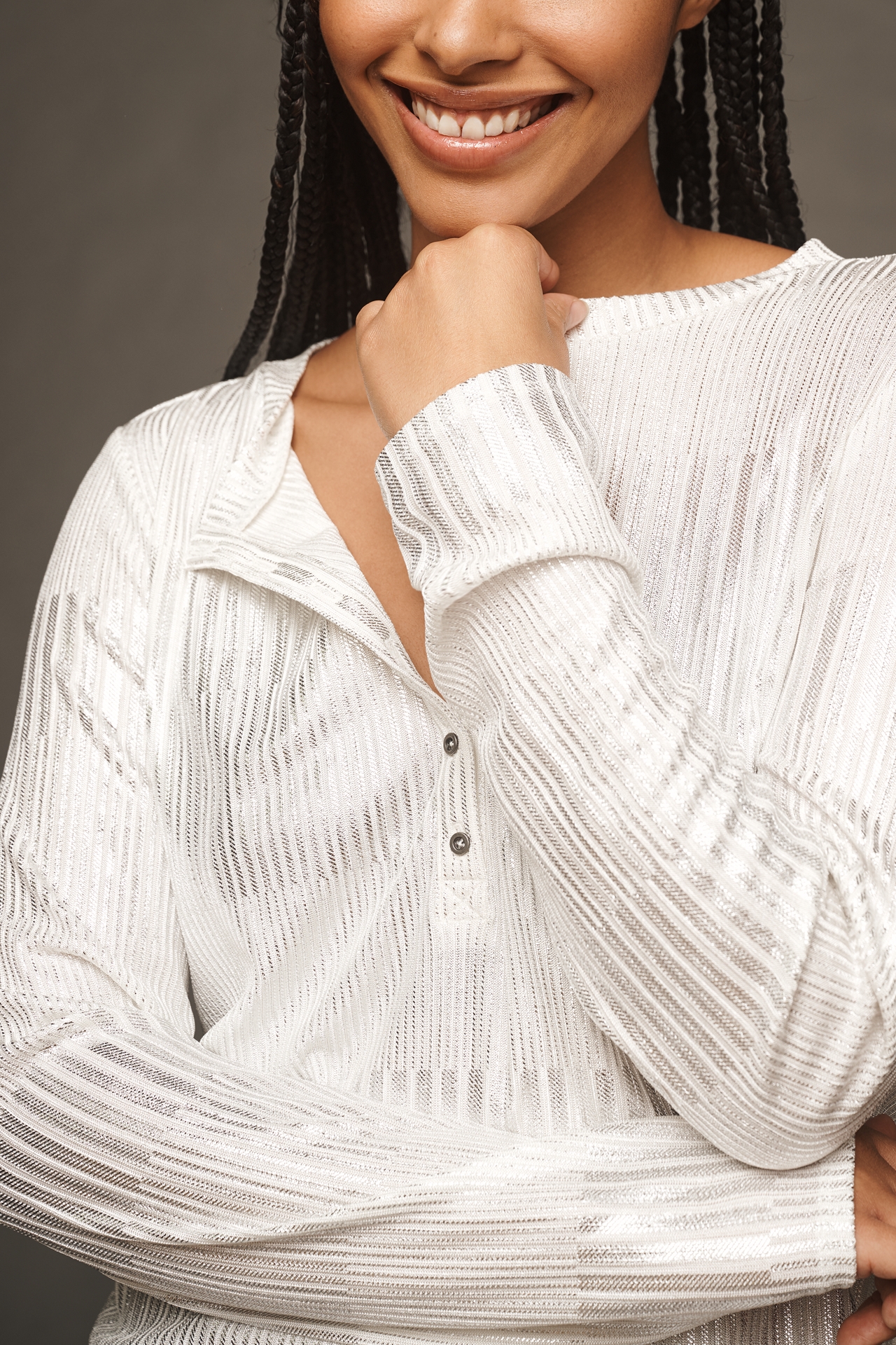 The Andie Ribbed Henley Top by Pilcro: Shimmer Edition