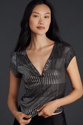 Shop Pilcro The Andie Scoop-neck Ribbed Henley Top By : Shine Edition In Black