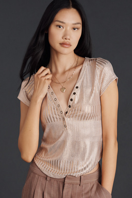 Shop Pilcro The Andie Scoop-neck Ribbed Henley Top By : Shine Edition In White