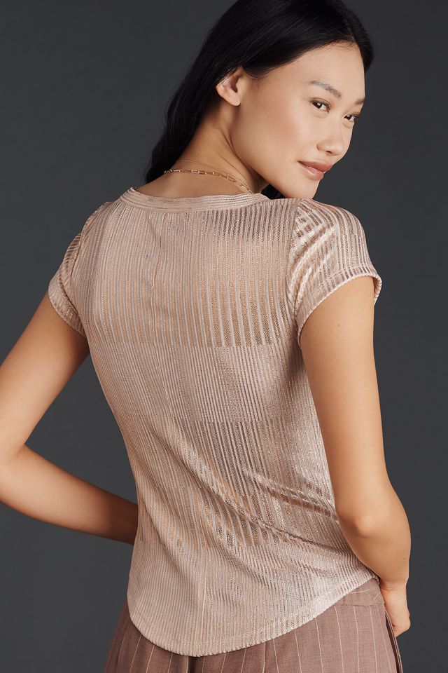 The Andie Ribbed Henley Top by Pilcro: Short-Sleeve Shine Edition