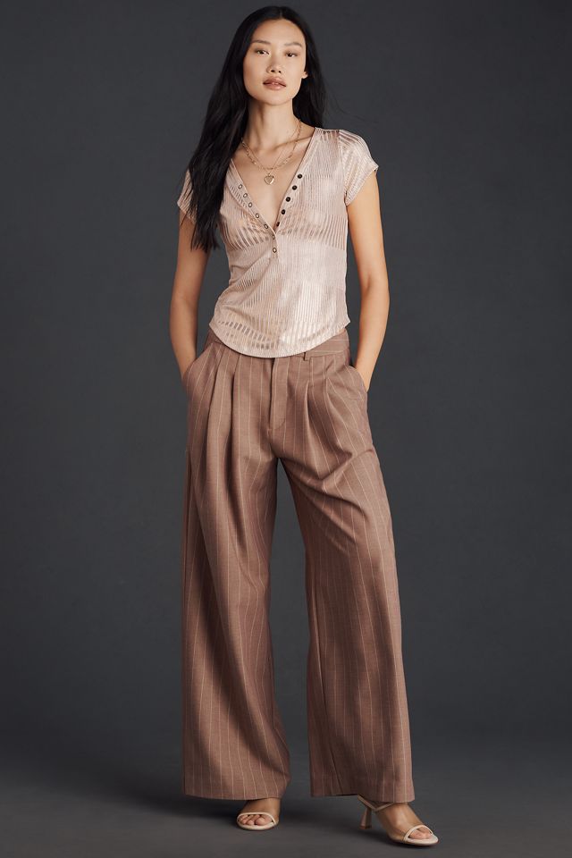 The Andie Ribbed Henley Top by Pilcro: Short-Sleeve Shine Edition