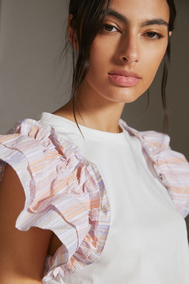 Flat White Woven Ruffle-Sleeve Tank #1