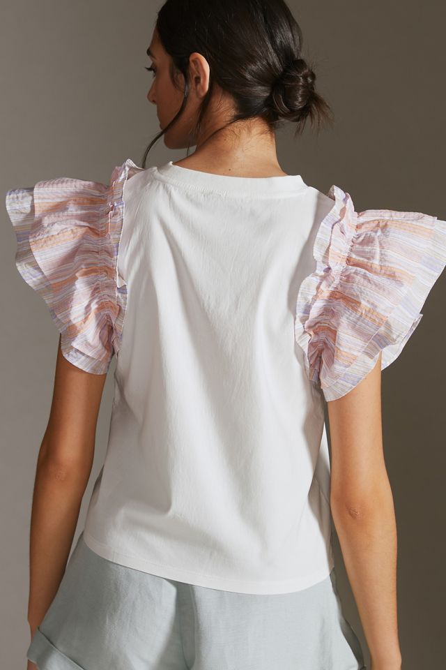 Flat White Woven Ruffle-Sleeve Tank #2