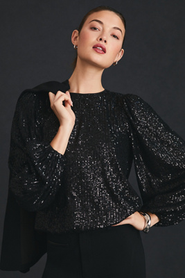 Flat White Sequin Top In Black