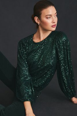 Flat White Sequin Top In Green