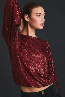Flat White Sequin Top In Purple