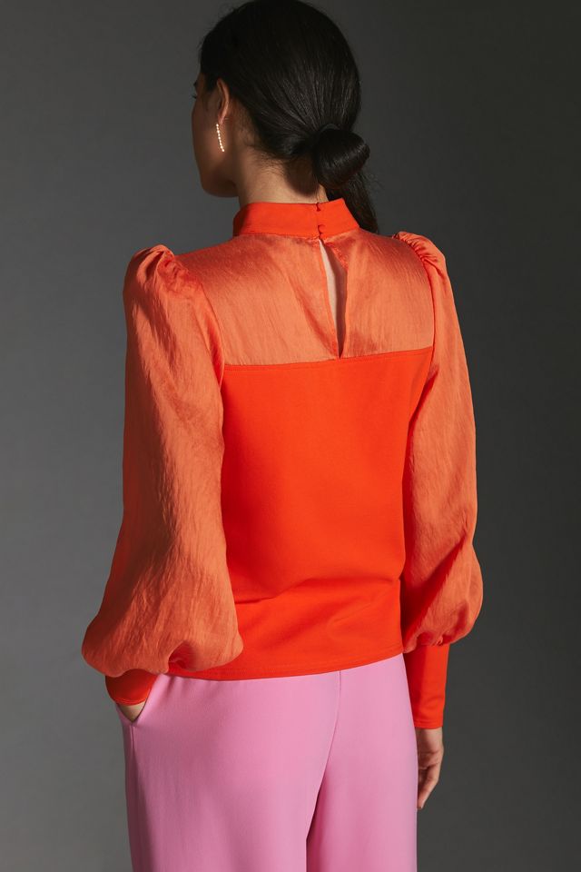 Flat White Bishop-Sleeve Blouse #1