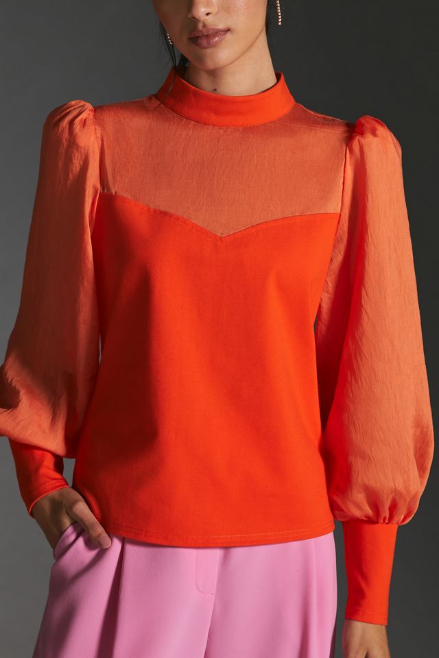 Flat White Bishop-Sleeve Blouse #2