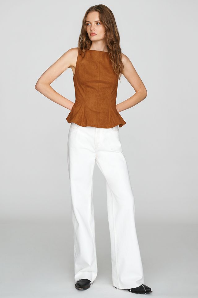 Flat White Faux-Suede Peplum Top #3