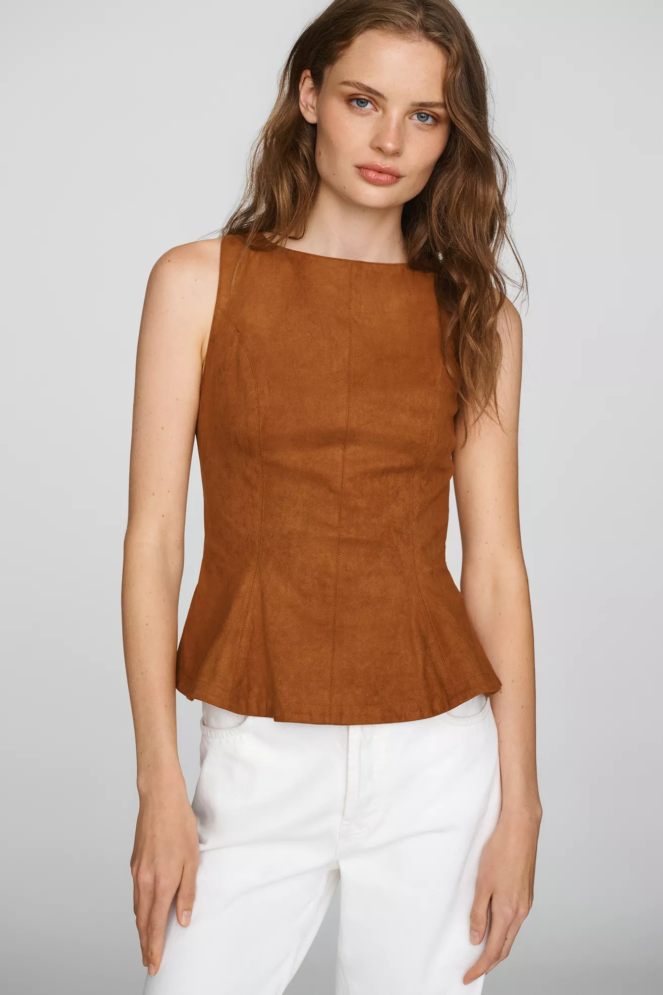 Flat White Faux Suede Peplum Top