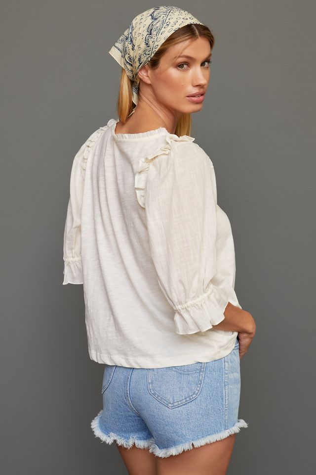 By Anthropologie Smocked Puff-Sleeve Knit Top #3