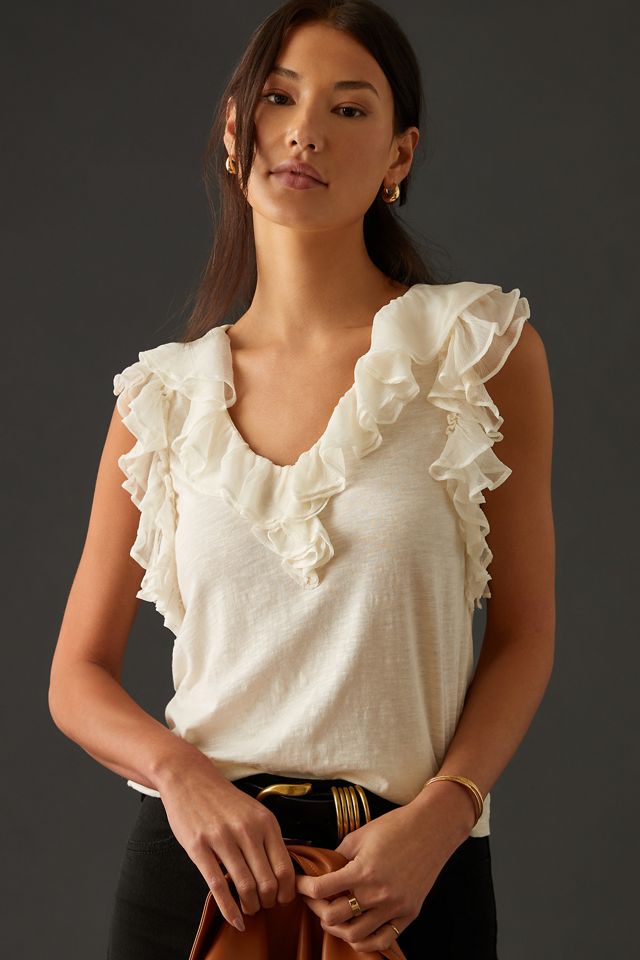 By Anthropologie Ruffled V-Neck Blouse