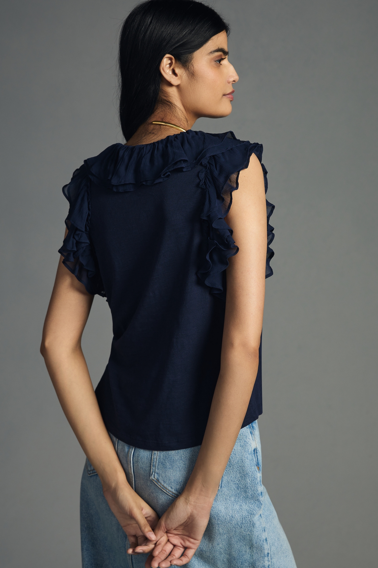 By Anthropologie Ruffled V-Neck Blouse