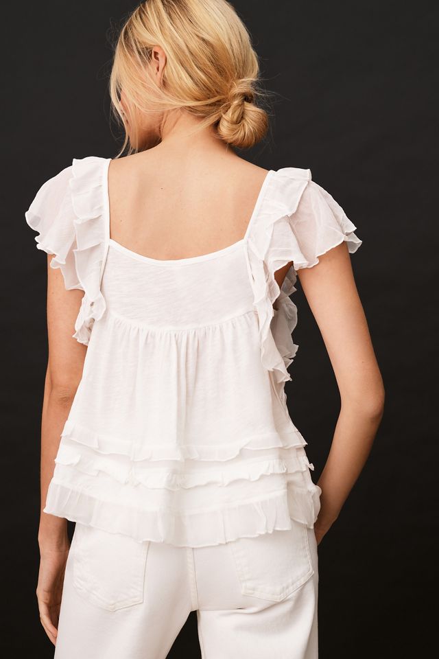 By Anthropologie Ruffled Flutter-Sleeve Top #2