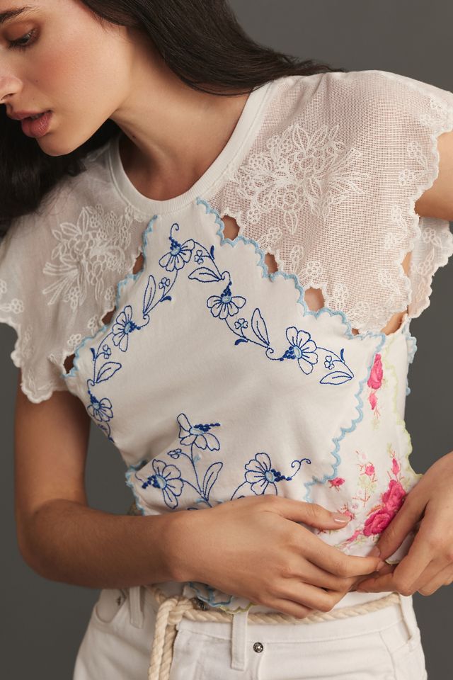 By Anthropologie Short-Sleeve Pieced Hanky Crop Top #2