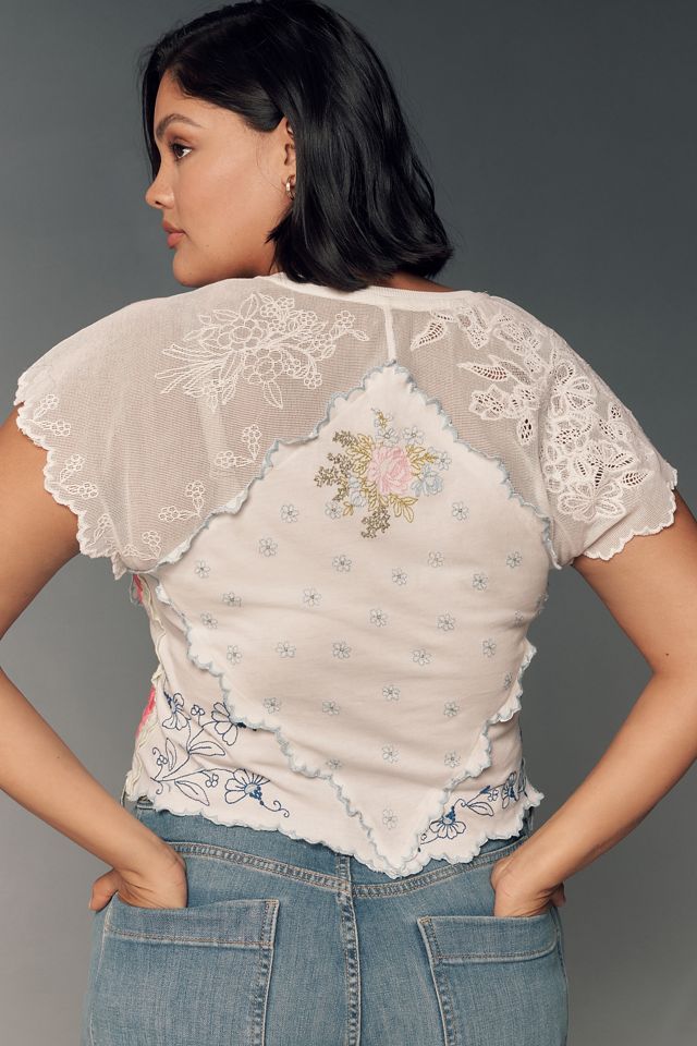 By Anthropologie Short-Sleeve Pieced Hanky Crop Top #5