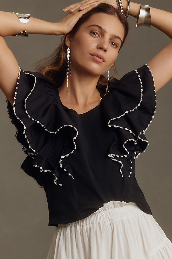 By Anthropologie Oversized Ruffles Top