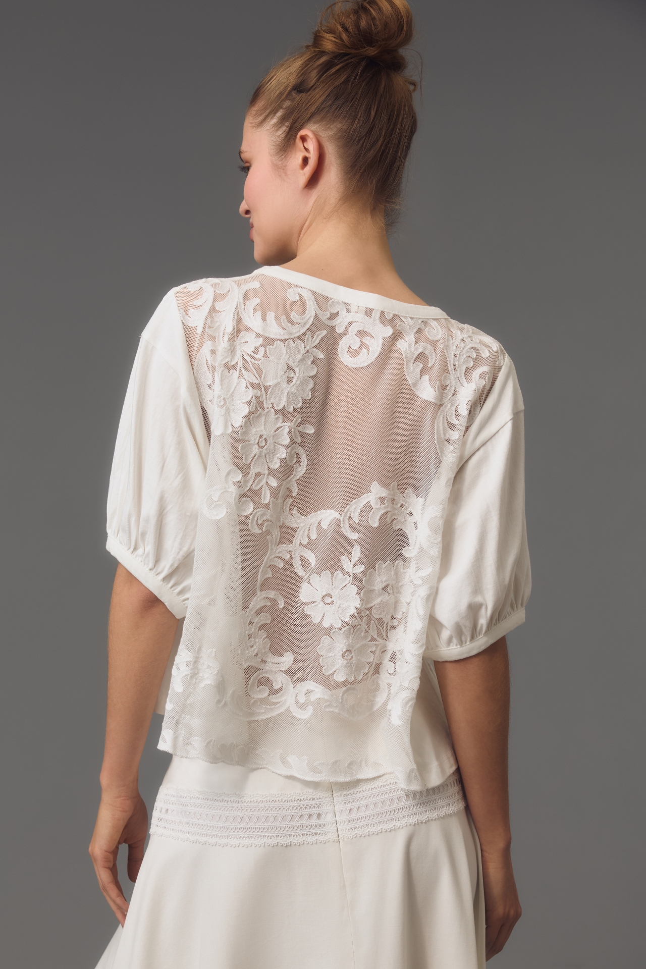 By Anthropologie Embellished Mesh-Back Top