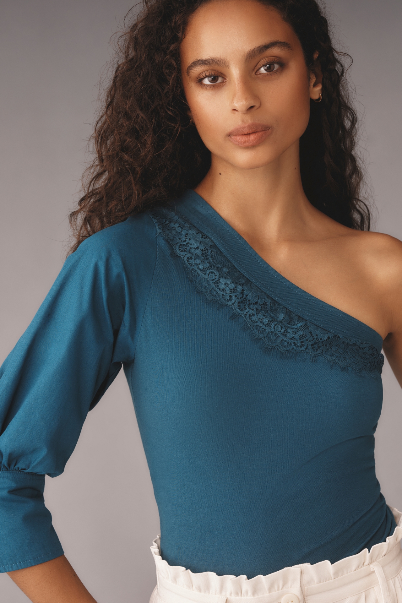 By Anthropologie One-Shoulder Puff-Sleeve Top