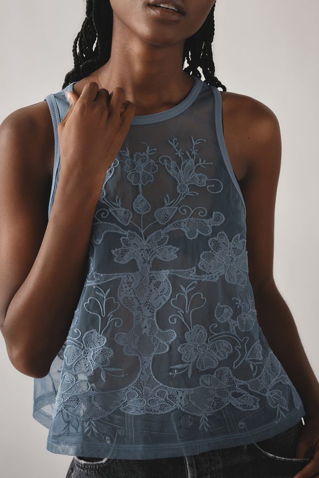 By Anthropologie Mesh Appliqué Tank #3
