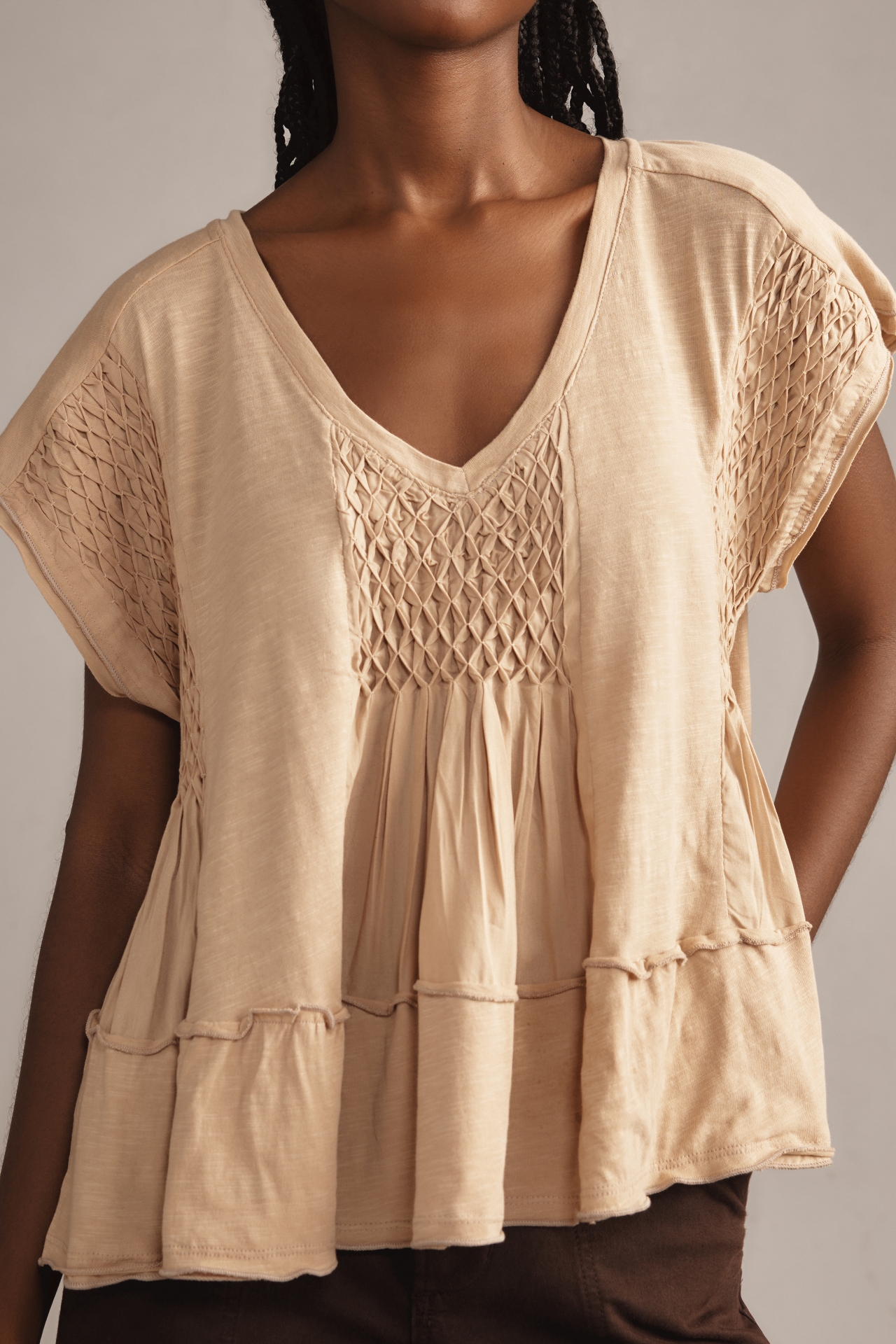 By Anthropologie Smocked Swing Tee