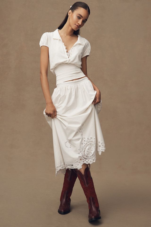 Maeve Short-Sleeve Collared Smocked-Waist Blouse #2