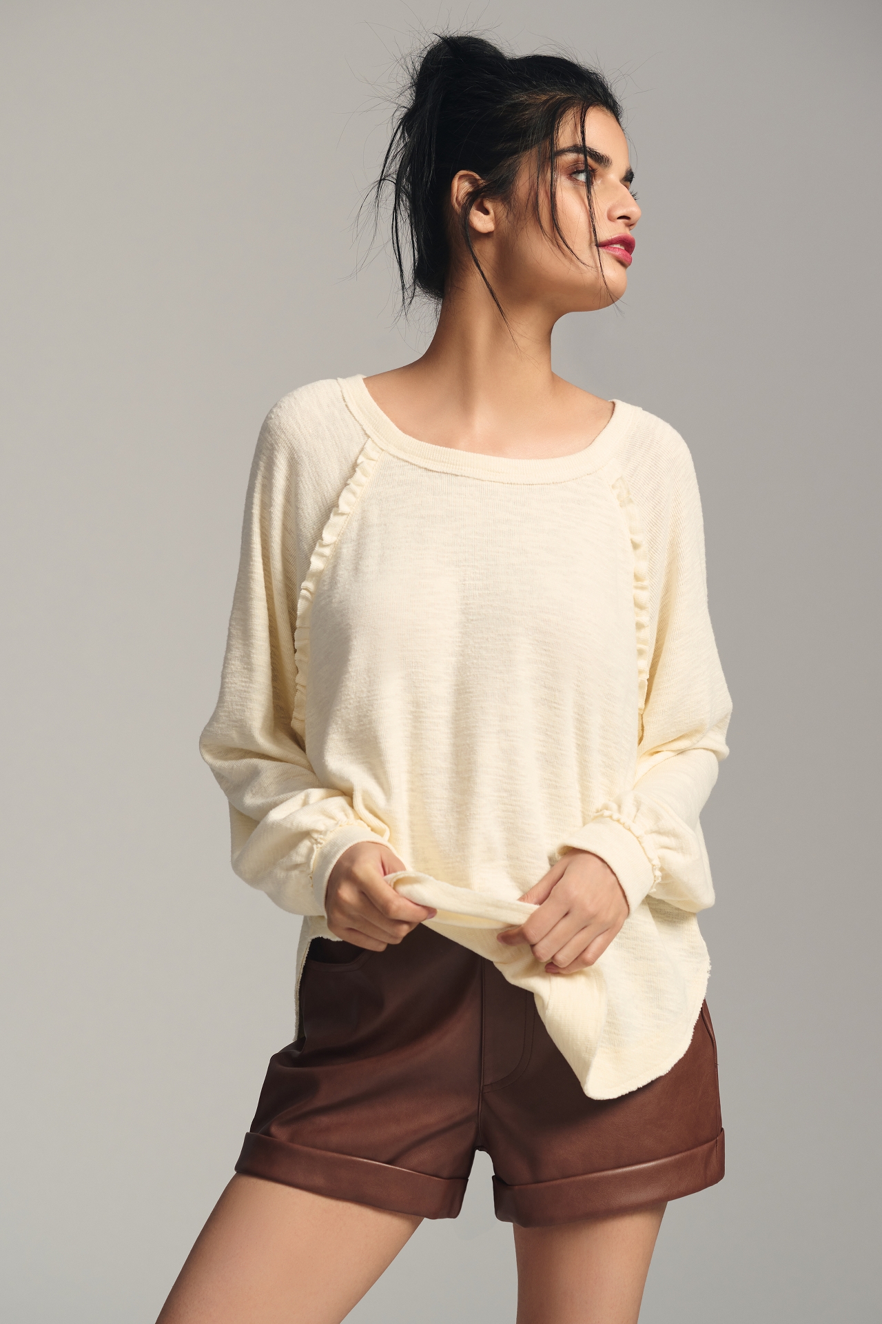 Pilcro Ruffled Raglan Thermal Top