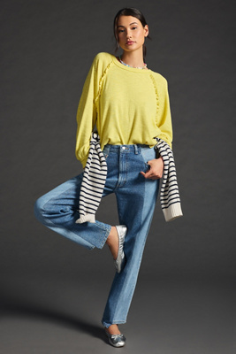 Pilcro Ruffled Raglan Thermal Top In Green