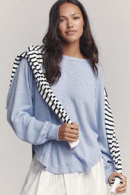 Pilcro Ruffled Raglan Thermal Top In Blue