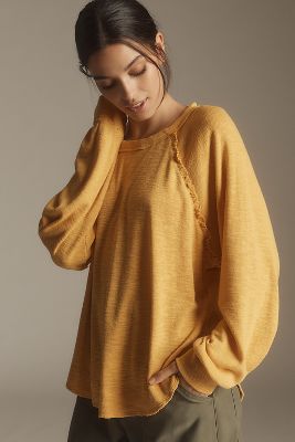 Pilcro Ruffled Raglan Thermal Top In Gold