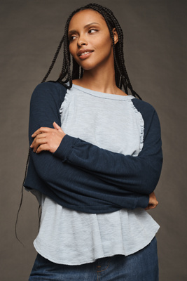 Pilcro Ruffled Raglan Thermal Top In Blue