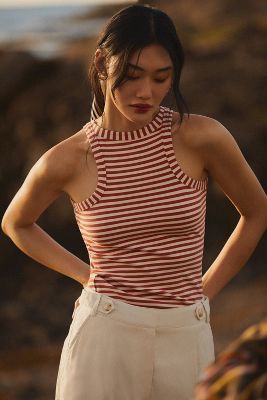 Maeve Ribbed Tank In Brown