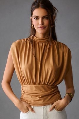 Maeve Ruched Mock-Neck Muscle Tee | Anthropologie