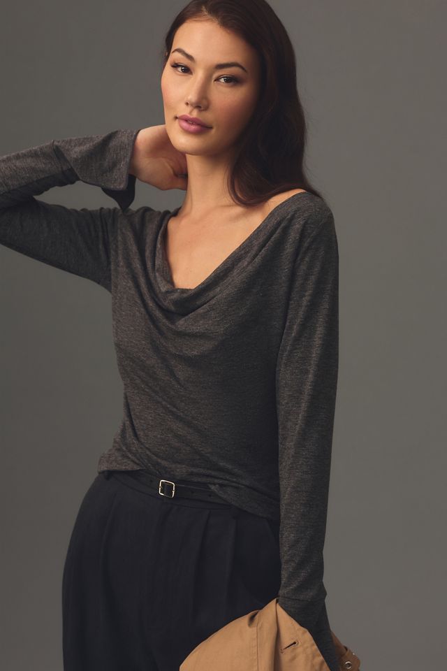 Buy SOSANDAR Grey Cowl Neck Brushed Long Sleeve Top 20