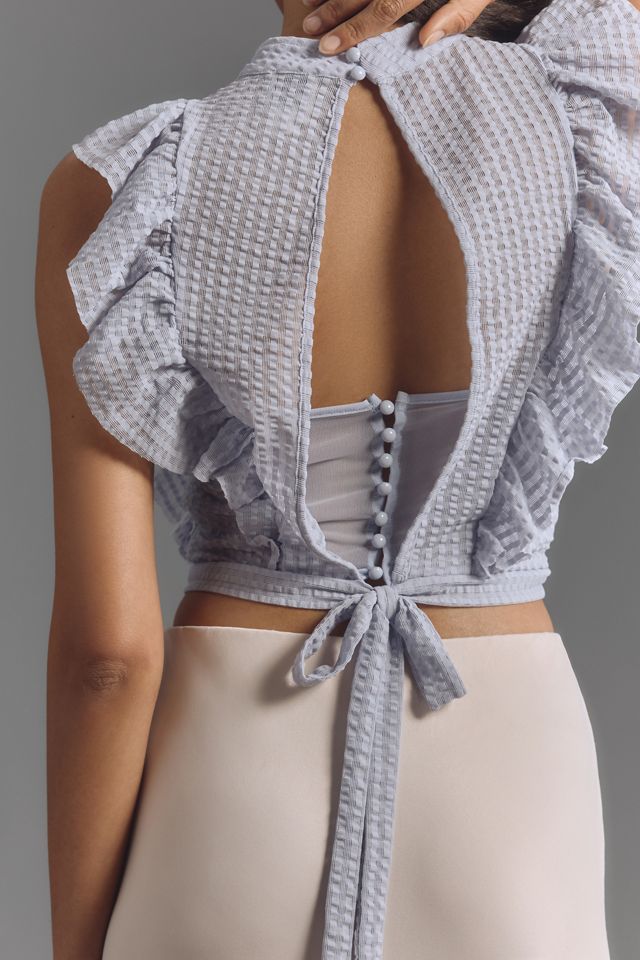 Maeve Cropped Ruffle Mesh Top | Anthropologie