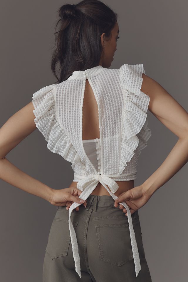 Maeve Crop Ruffle Mesh Top #1