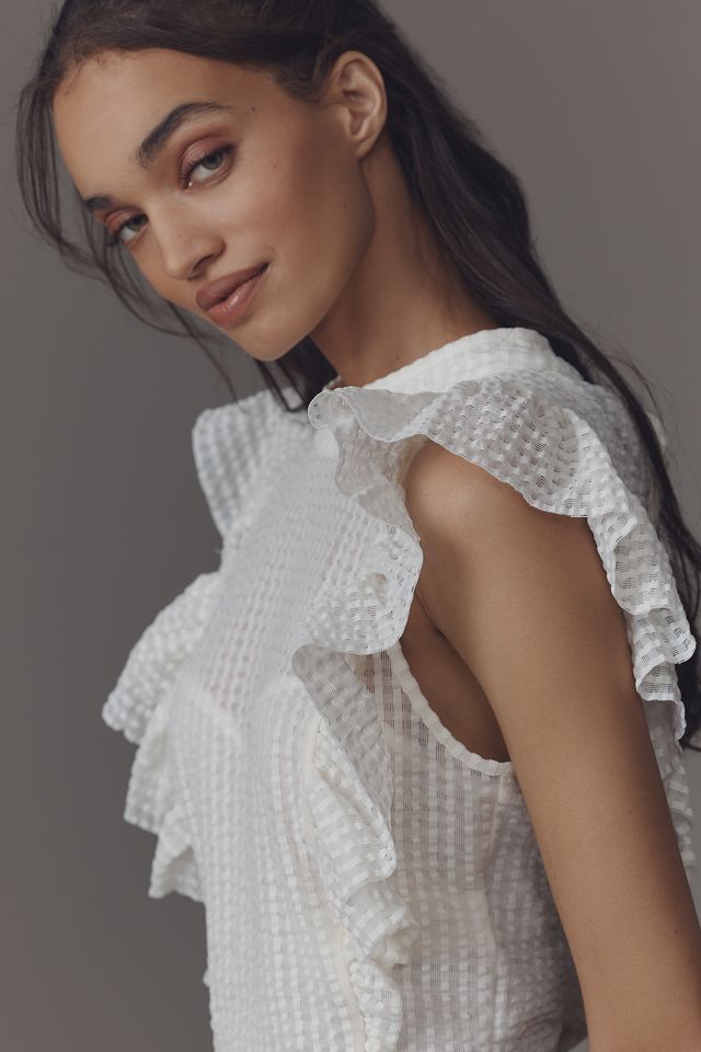Maeve Crop Ruffle Mesh Top #3