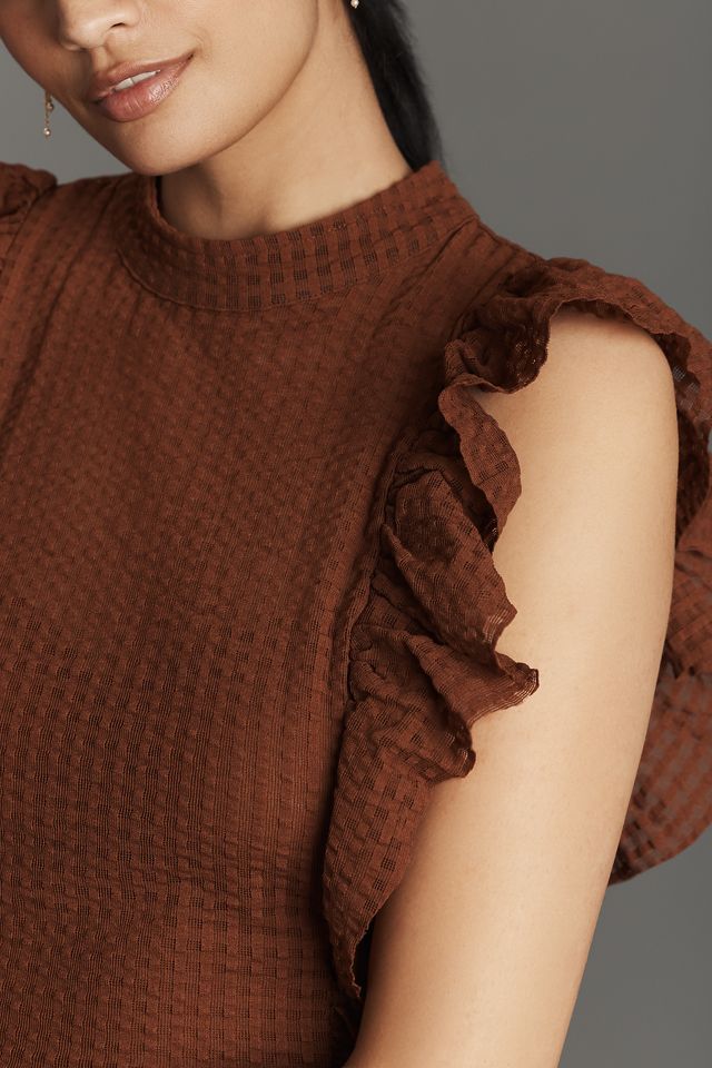 Maeve Cropped Ruffle Mesh Top
