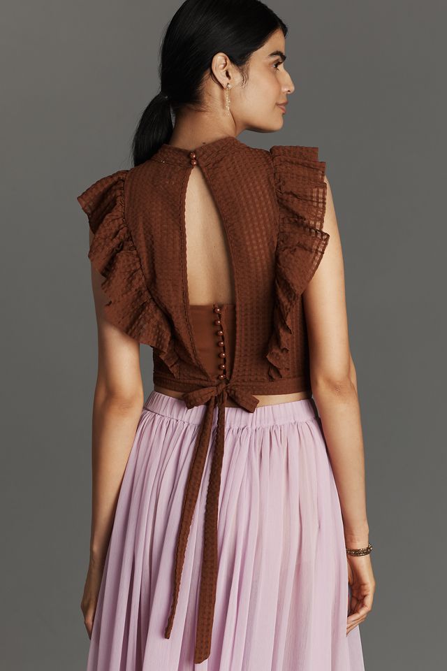 Maeve Cropped Ruffle Mesh Top