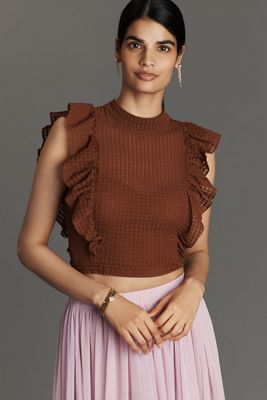 Maeve Crop Ruffle Mesh Top