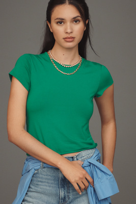 By Anthropologie The Evan Short-sleeve Raw-edge Baby Tee