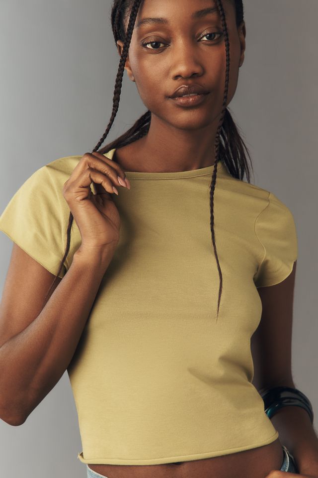 By Anthropologie Evan Short-Sleeve Raw-Edge Baby Tee #3