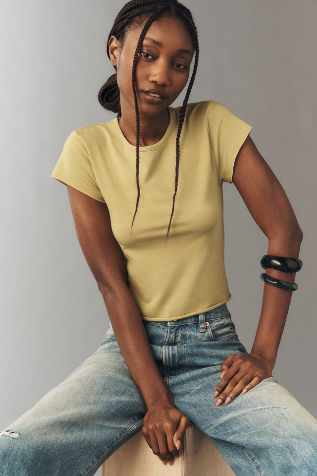 By Anthropologie Evan Short-Sleeve Raw-Edge Baby Tee #1
