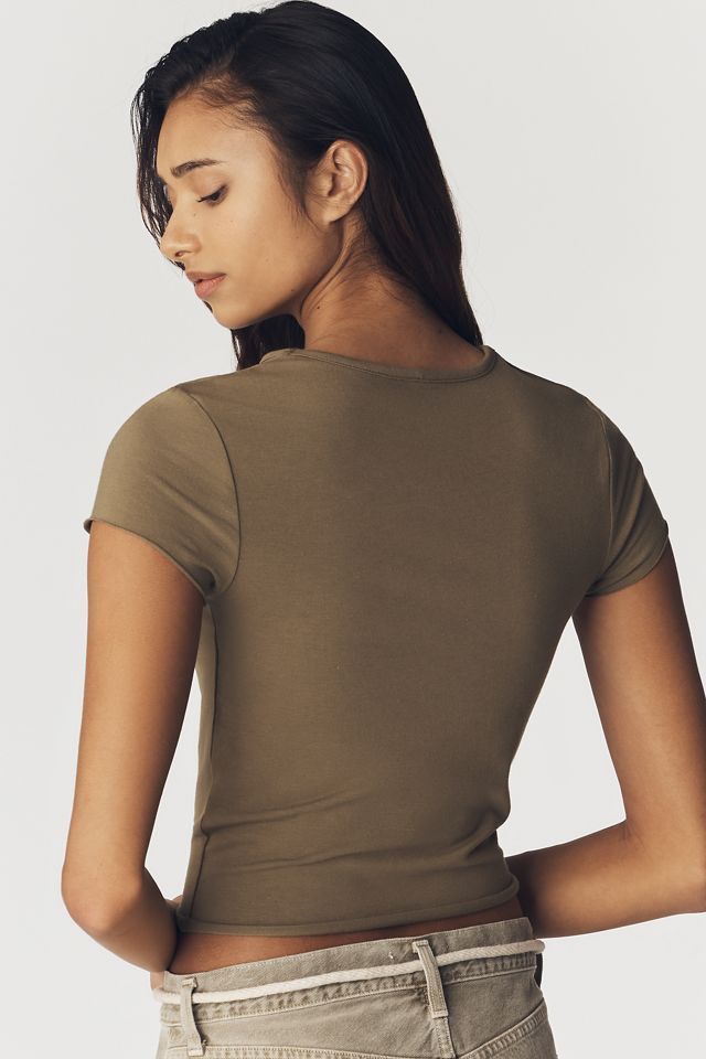 By Anthropologie Evan Short-Sleeve Raw-Edge Baby Tee #2