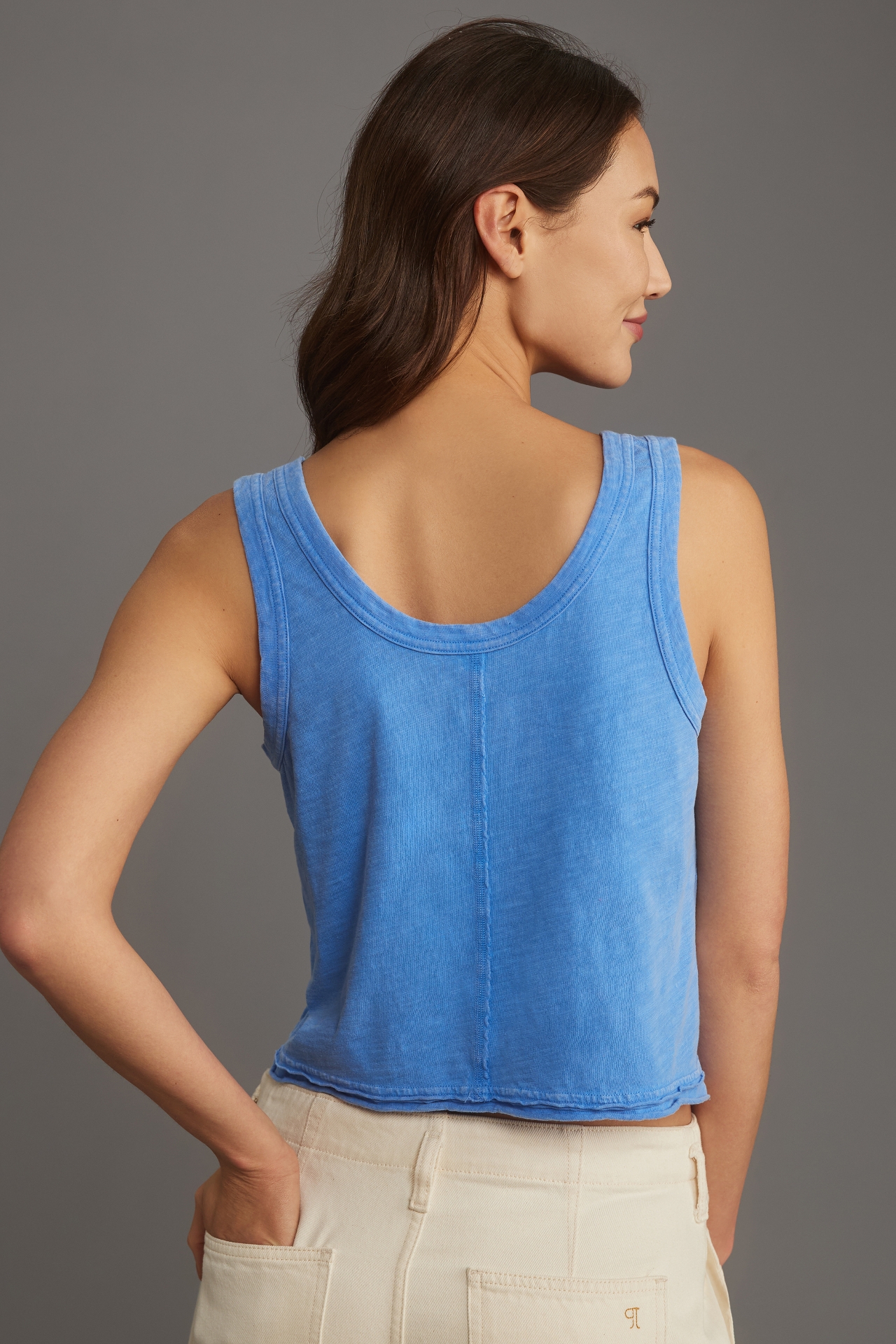 The Kacey Easy Crop Cotton-Slub Tank by Pilcro